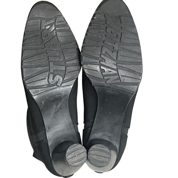 Stuart Weitzman Ankle Boots Women 6 3/4-7 Black Suede Stretch Block Heel Booties - Picture 13 of 16